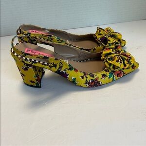 Betsey Johnson Nettie Yellow Floral Heels with Bow